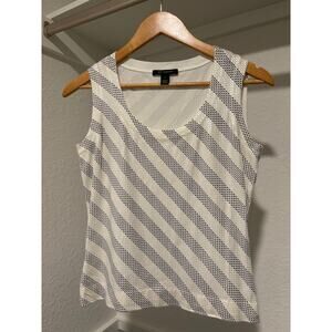 St. John Tank Top Women's White Black Shimmer Stripes Sleeveless Sz S